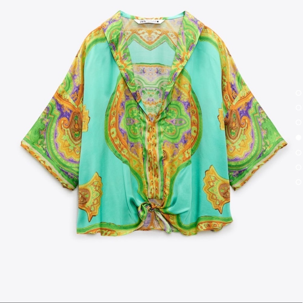 Flowy Printed Tie Front Pull Over  Blouse